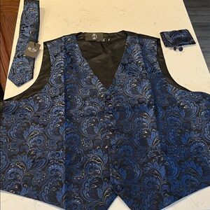Blue Paisley Men's Vest and Tie Set